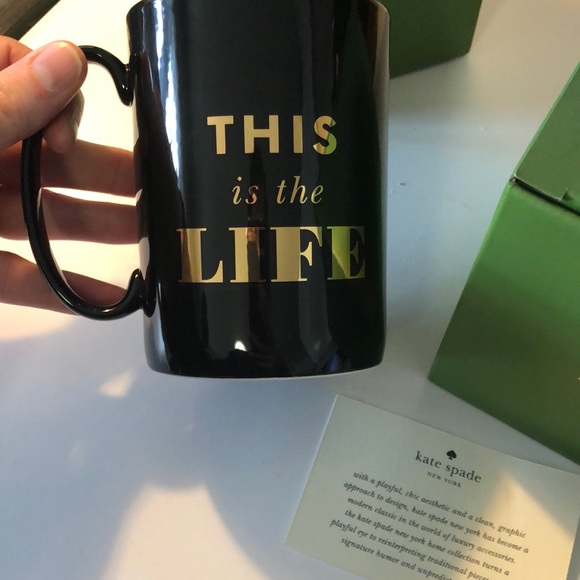 2 Black & Gold This is Life Kate Spade coffee mugs - Picture 5 of 6